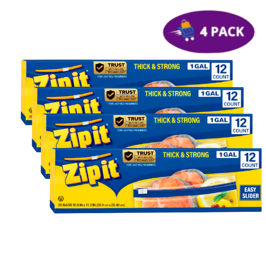 Zip It Freezer Storage Bags 1Gallon Easy Slider(12Bolsas) 4x5.00