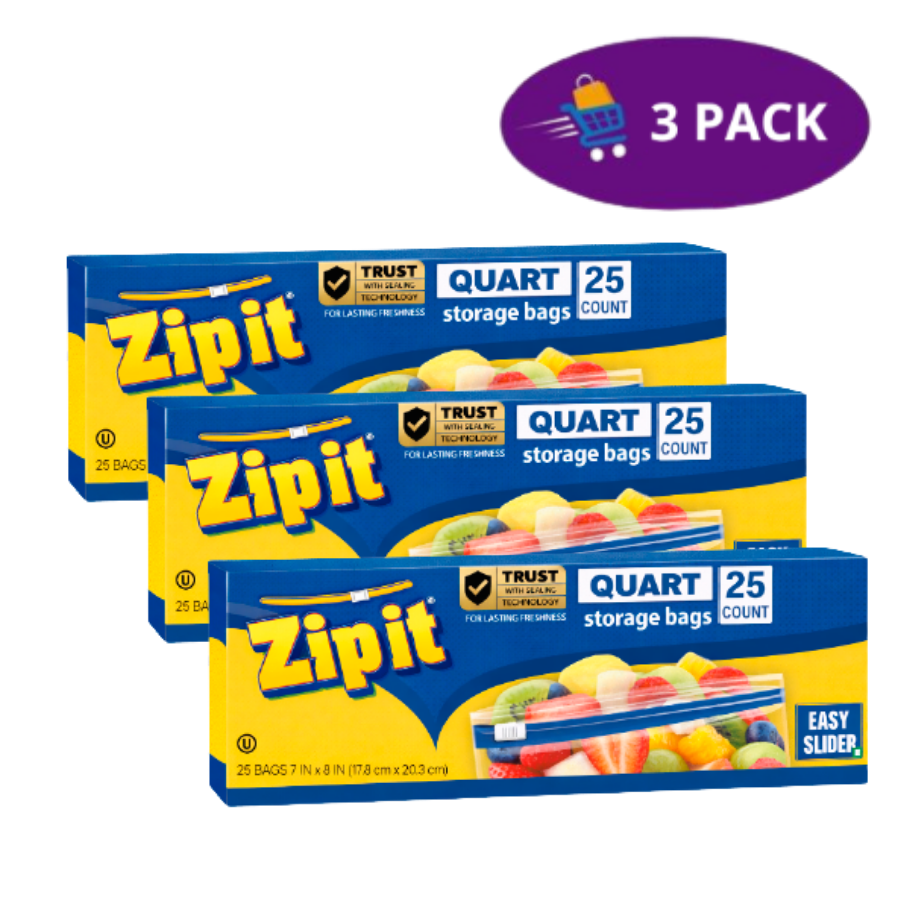 Zip It Storage Bags Quart Easy Slider (25 Bolsas) 3x$5.25