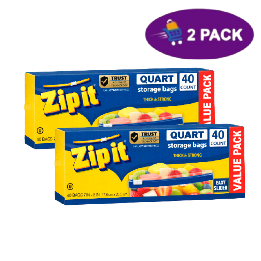 Zip It Storage Bags Quart Easy Slider (40 Bolsas) 2x$5.00