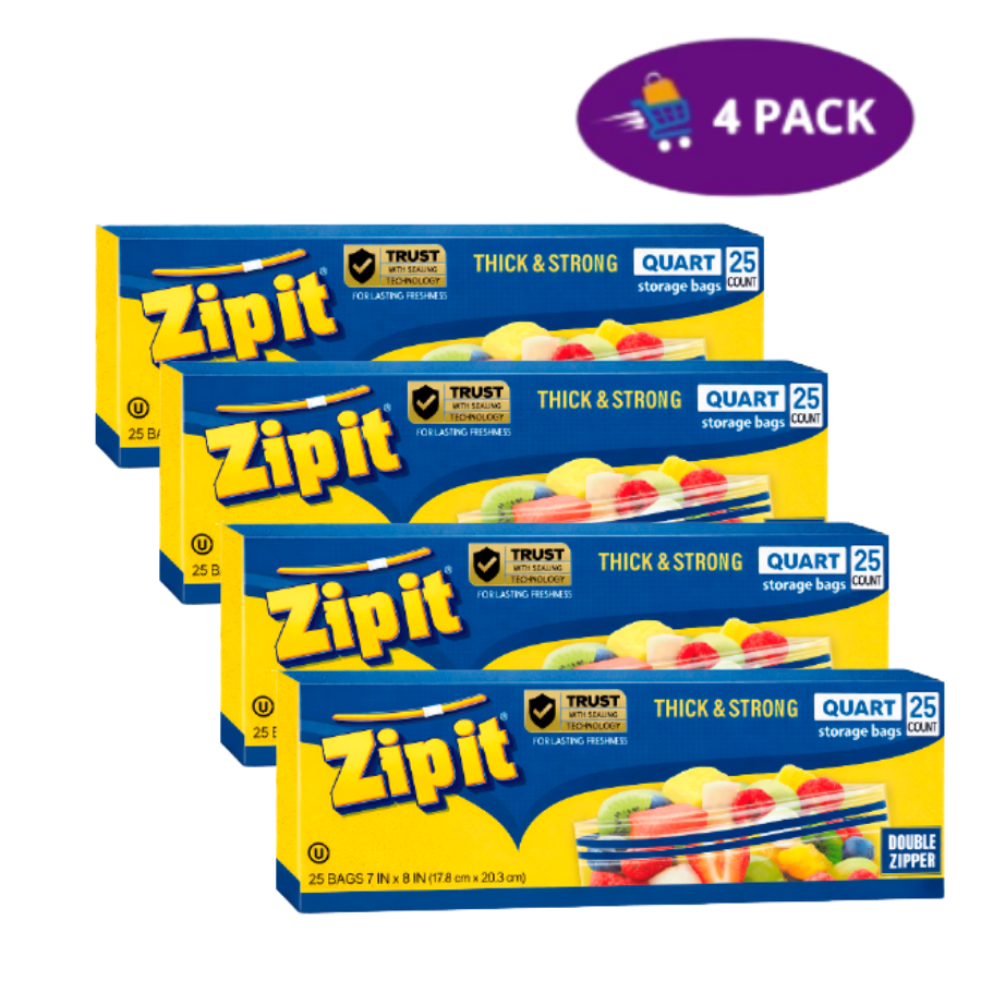 Zip It Storage Bags Quart Double Zipper (25 Bolsas) 4x$5.00