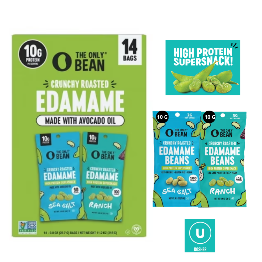 The Only Bean Crunchy Roasted Edamame Variety Pack Snack (0.8 Oz) 14 Bags