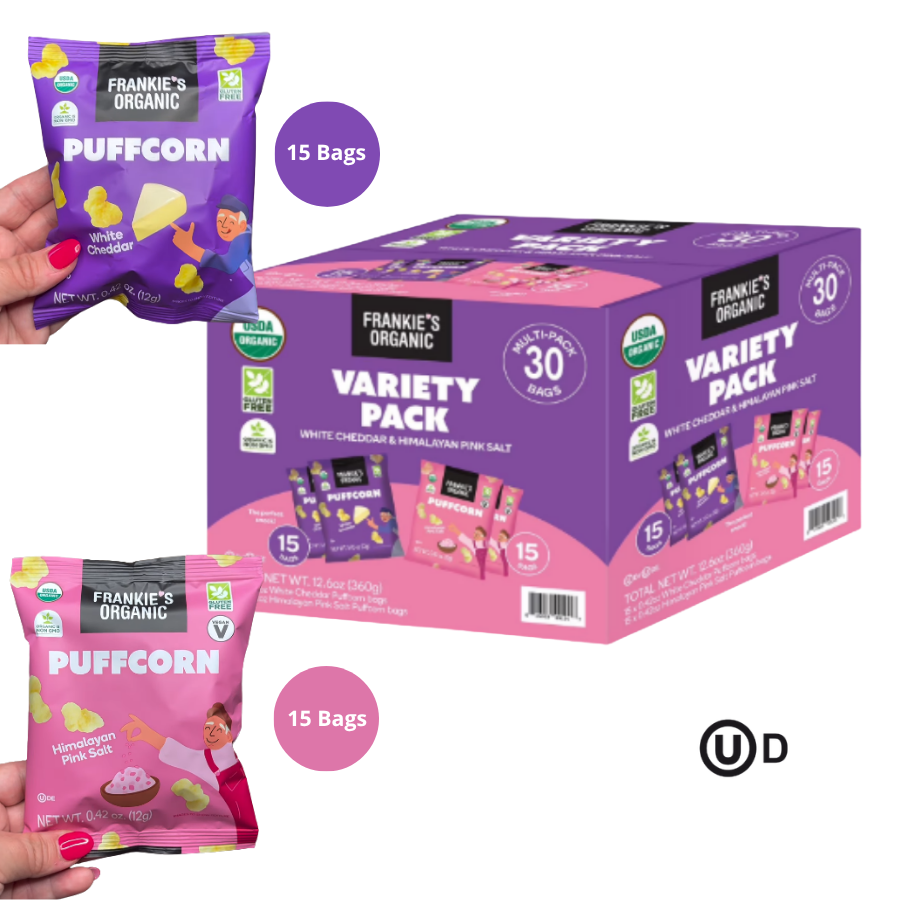 Frankie's Organic Puffcorn Variety Pack 0.42 oz (30 Bolsas)$25.00
